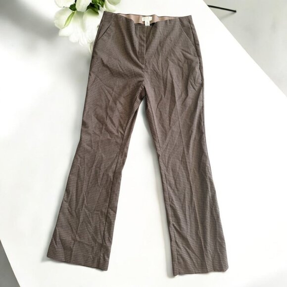H&M Brown Houndstooth Plaid Wide Leg Pull On Dress Pants Size US 14 NEW NWT - Picture 1 of 10